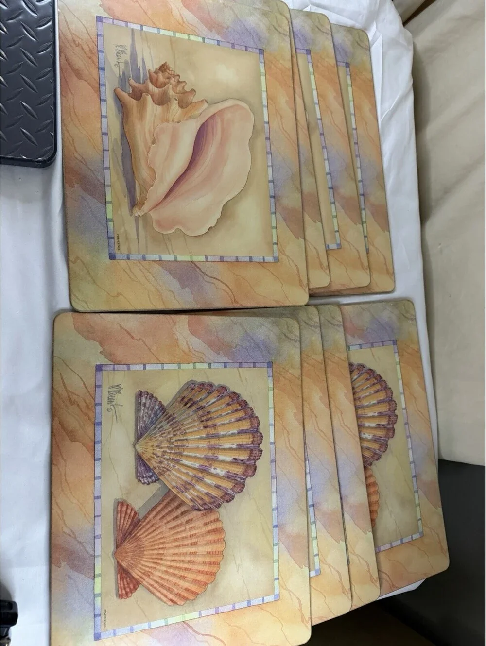 Set Of 8 Royal Table Placemats Rare Shells Design 15.75